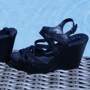 Born O Concept Black Strappy Comfort Wedge Sandals